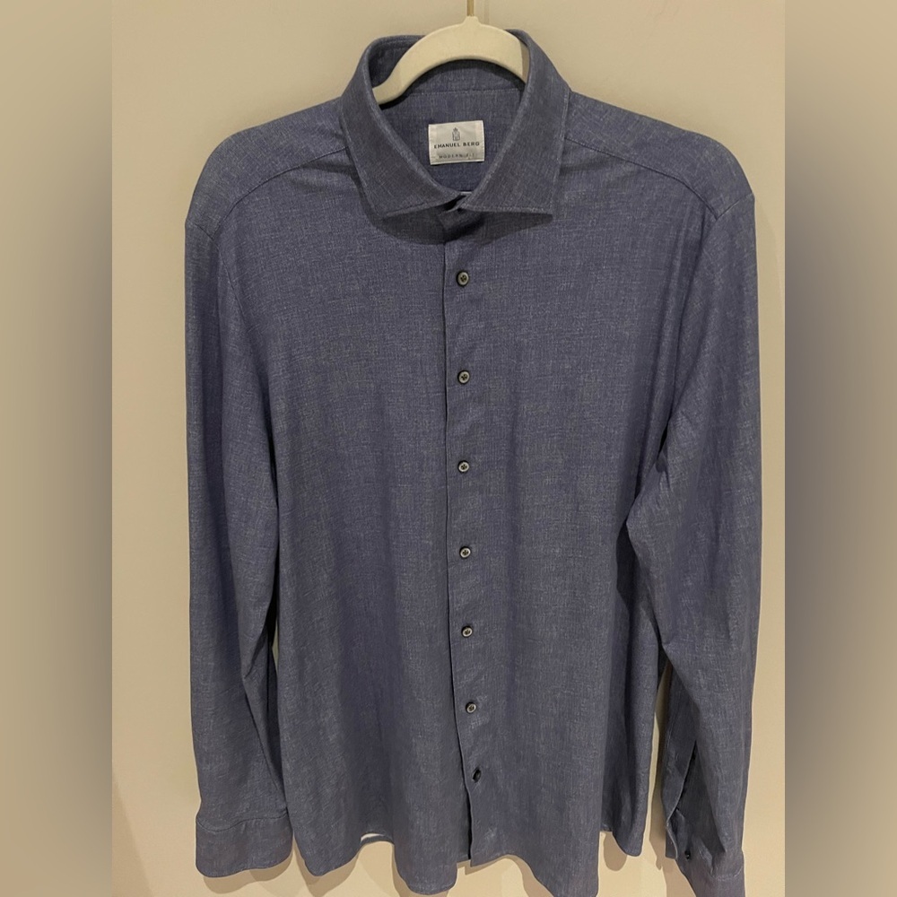 Emanuel Berg Men's Premium Modern Fit Jersey Knit light Blue  Dress Shirt